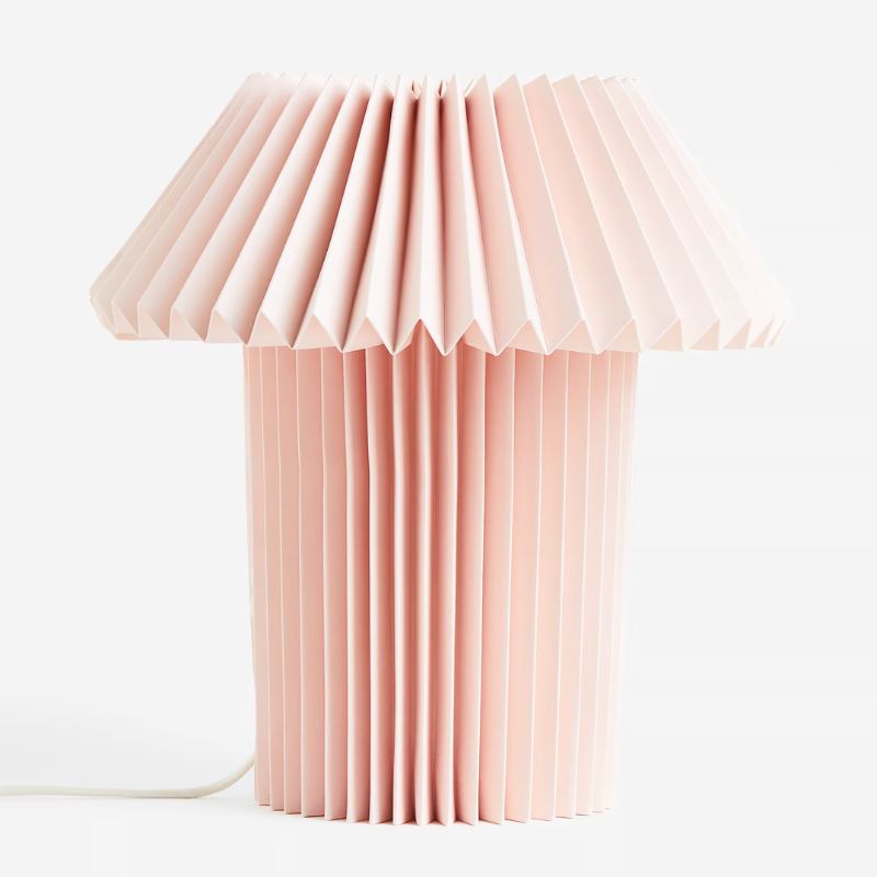 paper pleated table lamp in pale pink