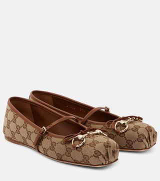 Gucci Horsebit Gg Canvas Ballet Flats