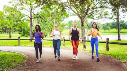 Group of women power walking