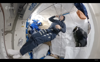 ESA astronaut Matthias Maurer shows off his bedtime routine aboard the ISS.