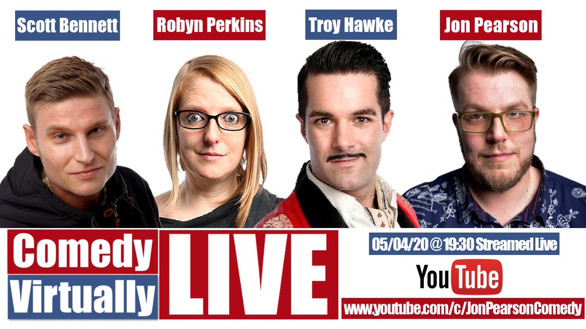 Four comedians in promo poster for Comedy Virtual Live