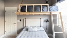 airbnb DIY loft bed in a bedroom with double bed - brooke wait