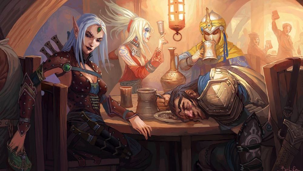 A party of Pathfinder heroes at the Rusty Dragon Inn