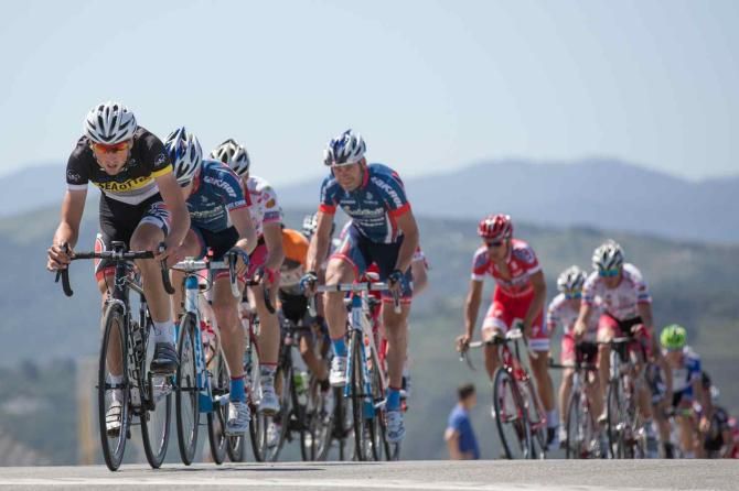 With no teammates to help him in the race, overall race leader Kirk Carlsen was forced to defend the leader's jersey on his own for much of the 90-minute circuit race.
