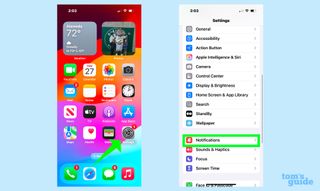 Launching the settings app and tapping on notifications