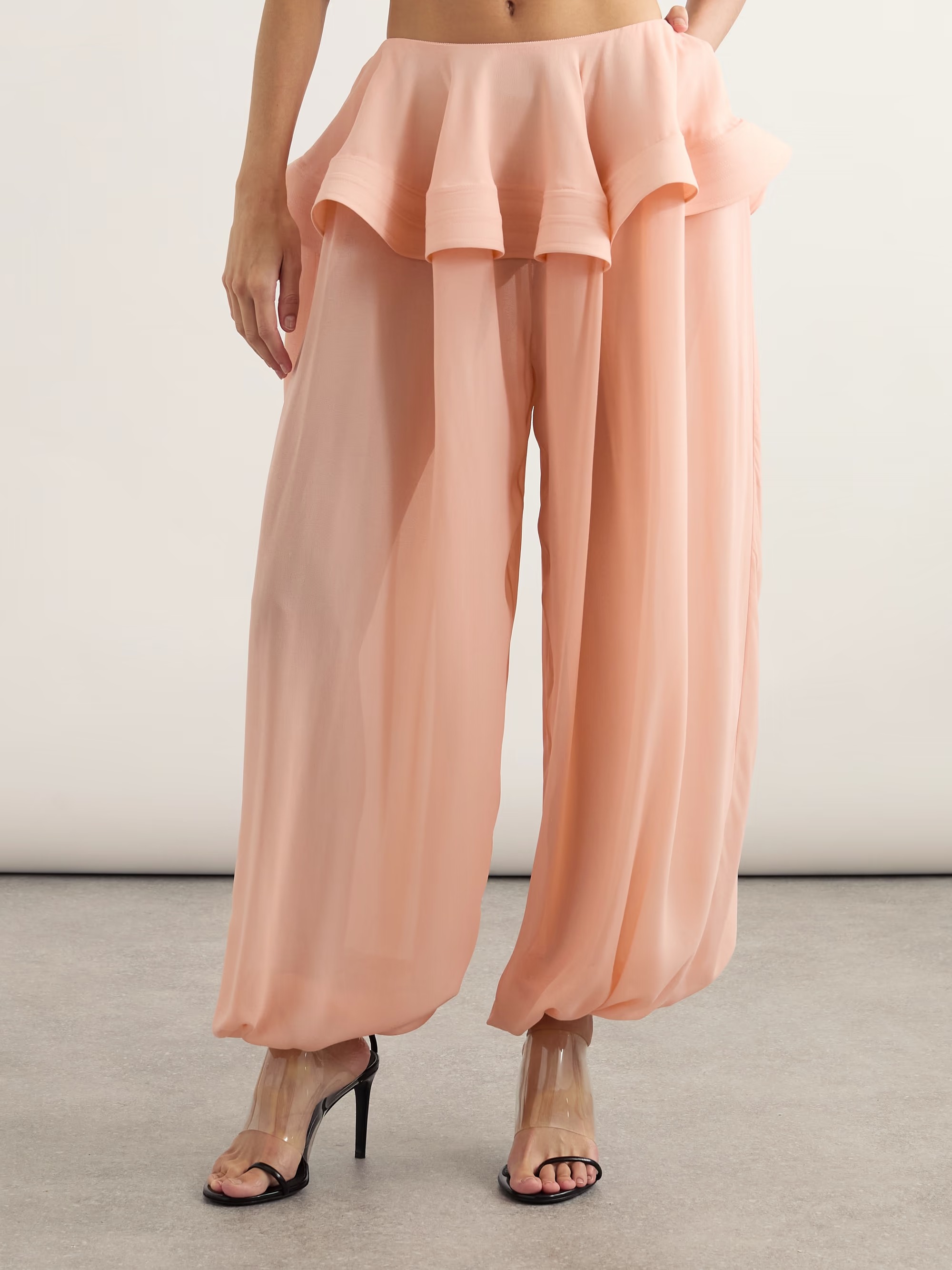 Ala&amp;iuml;a, Pleated georgette peplum balloon pants
