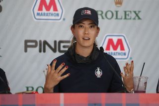 Michelle Wie West chats to the media at the Solheim Cup