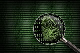 A magnifying glass searching code for fingerprints