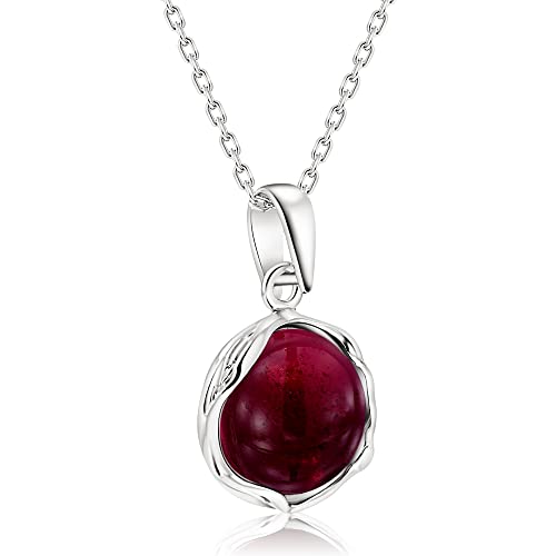 Náhrdelník s červeným granátem pro ženy - 12mm kulatý přívěsek Germstone Garnet - 925 Sterling Silver Cable Chain 45 cm - leden narodivý kámen - granát náhrdelník stříbro - ideální pro elegantní dárek a každodenní nošení