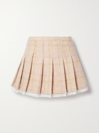 Rooney Pleated Chiffon-Trimmed Checked Wool Mini Skirt