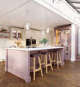 side kitchen extension with pink cabinets
