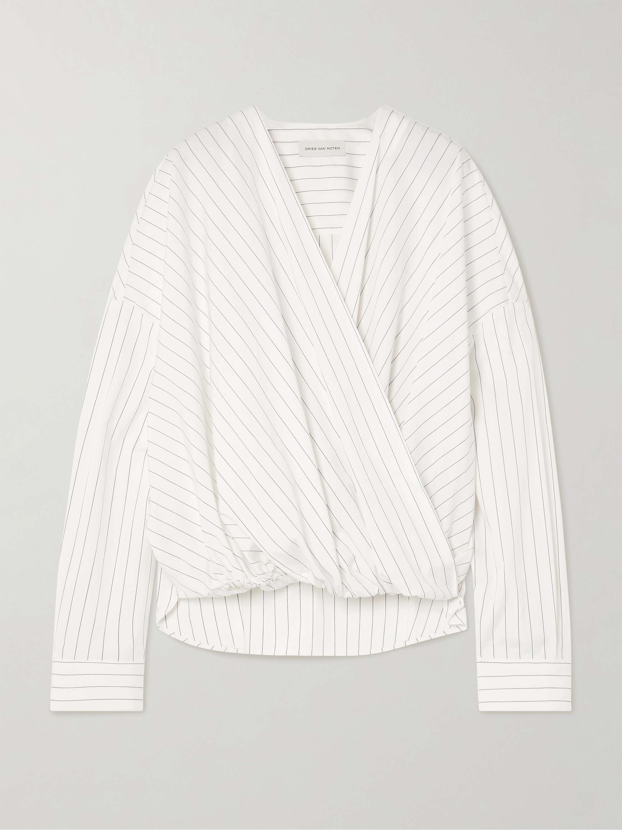 Oversized Wrap-Effect Pinstriped Cotton-Poplin Blouse