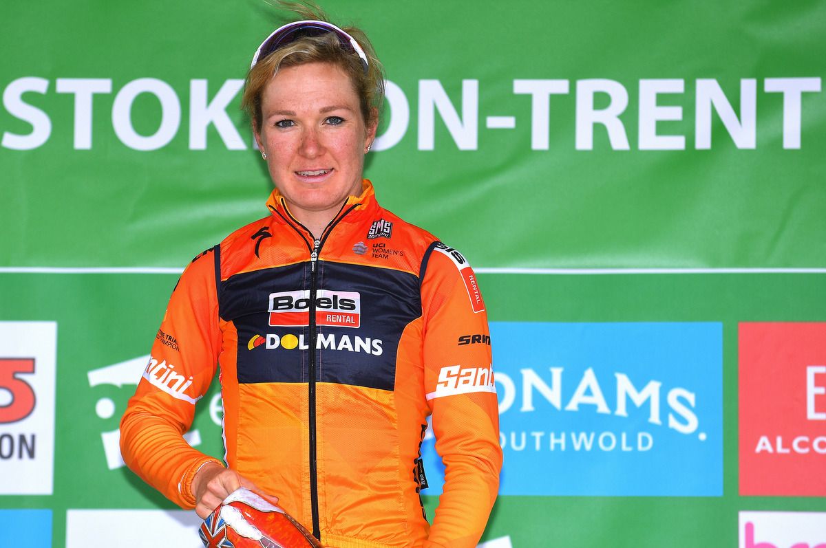 Stage 2 winner Amy Pieters on the podium