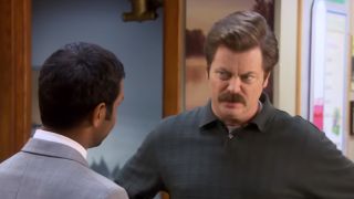 Aziz Ansari and Nick Offerman as Ron Swanson in Parks and Recreation