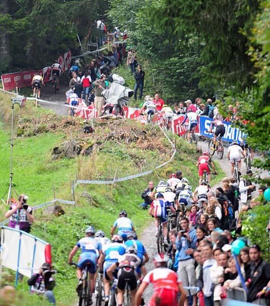 Riders on the long climb