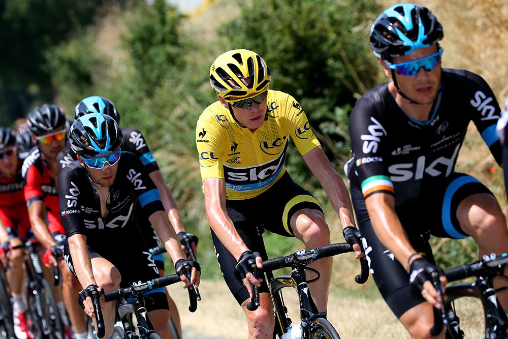 Chris Froome (Team Sky) riding in the yellow jersey
