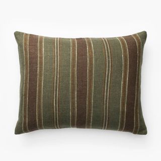 green and brown striped pillow cover