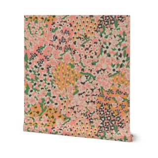 Floral wallpaper in pink and orange tones from Spoonflower