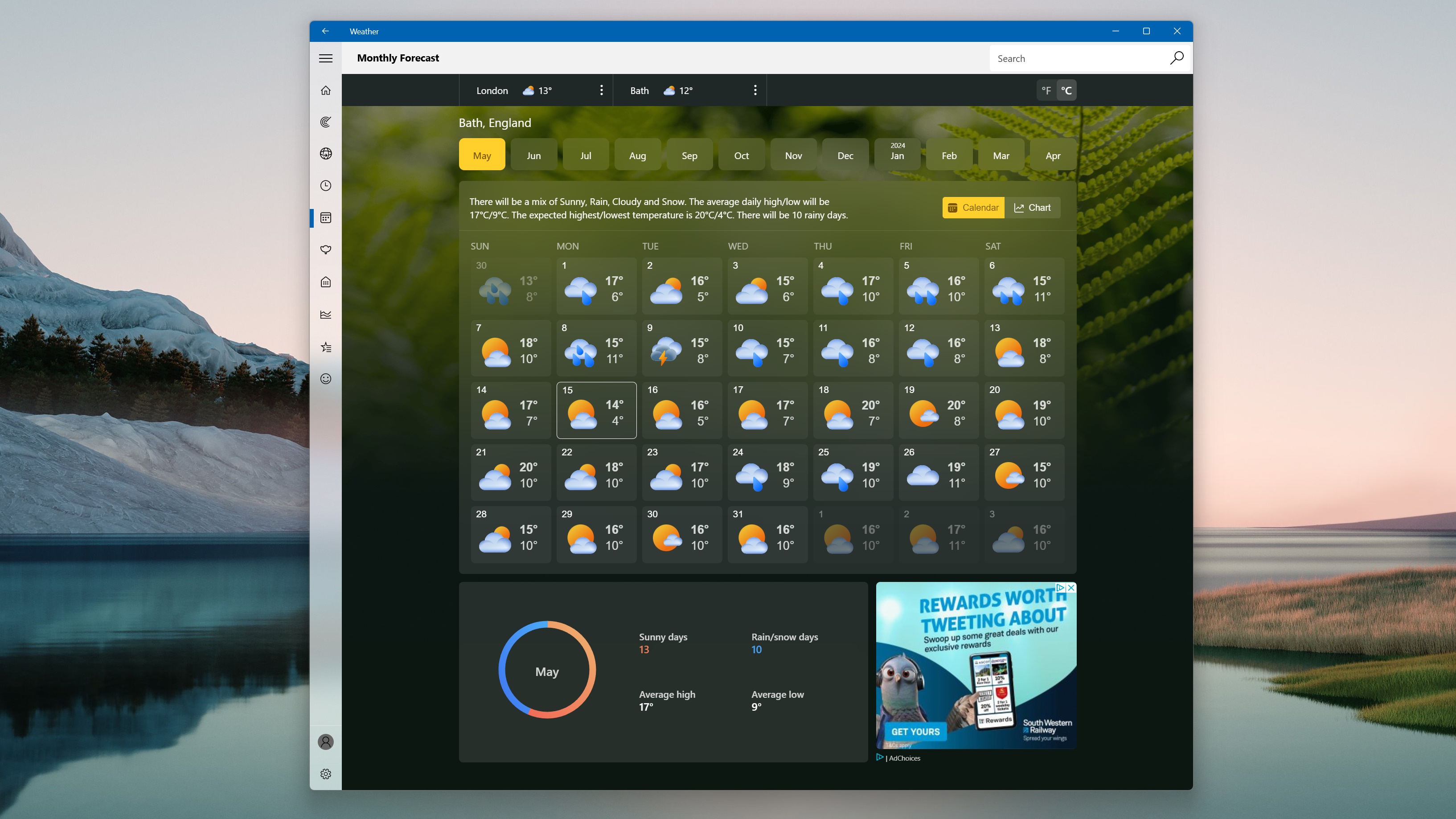 A screenshot showing ads remains in some parts of the Weather app in Windows 11