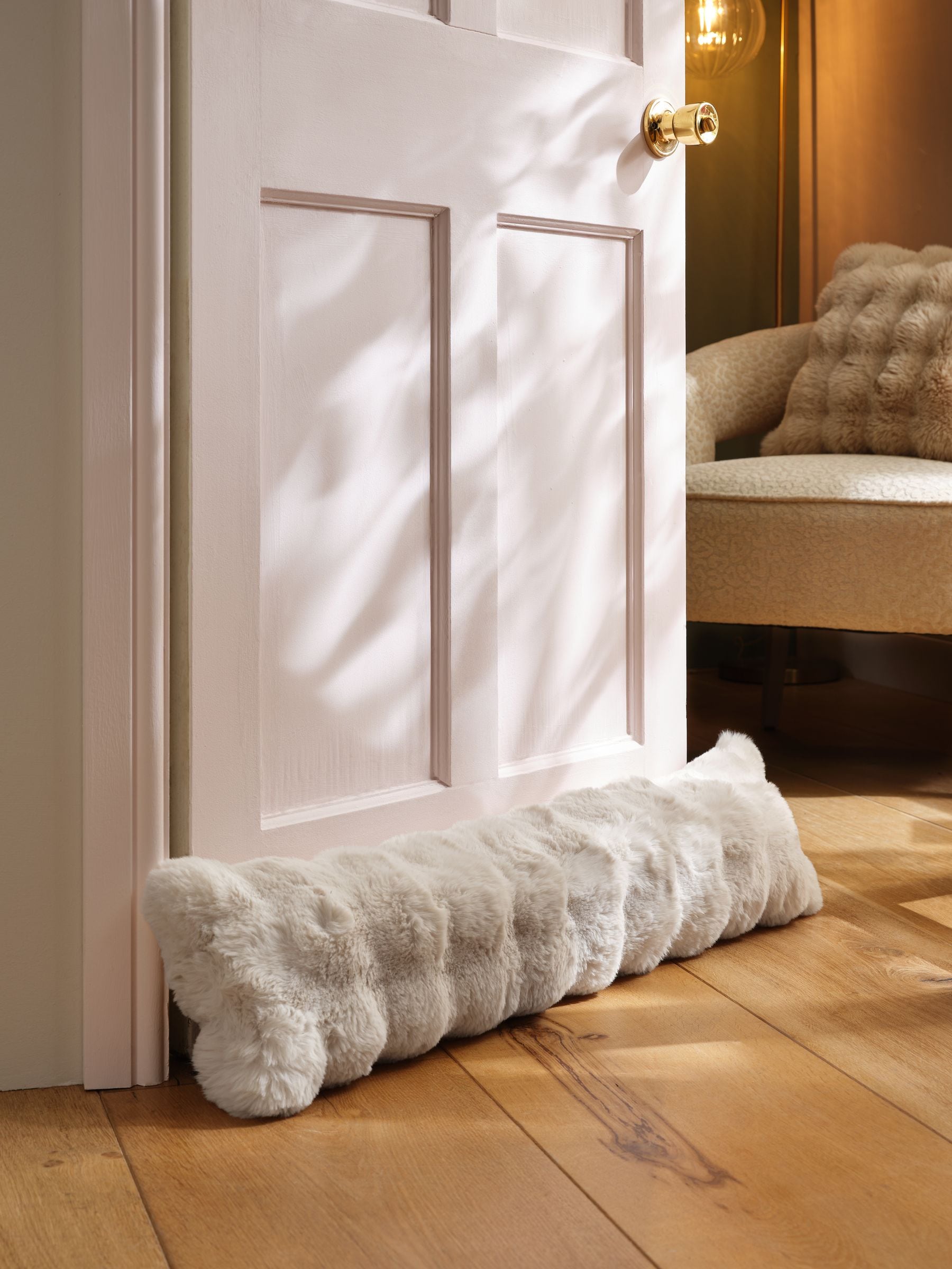 Oyster Aspen Faux Fur Draught Excluder Doorstop
