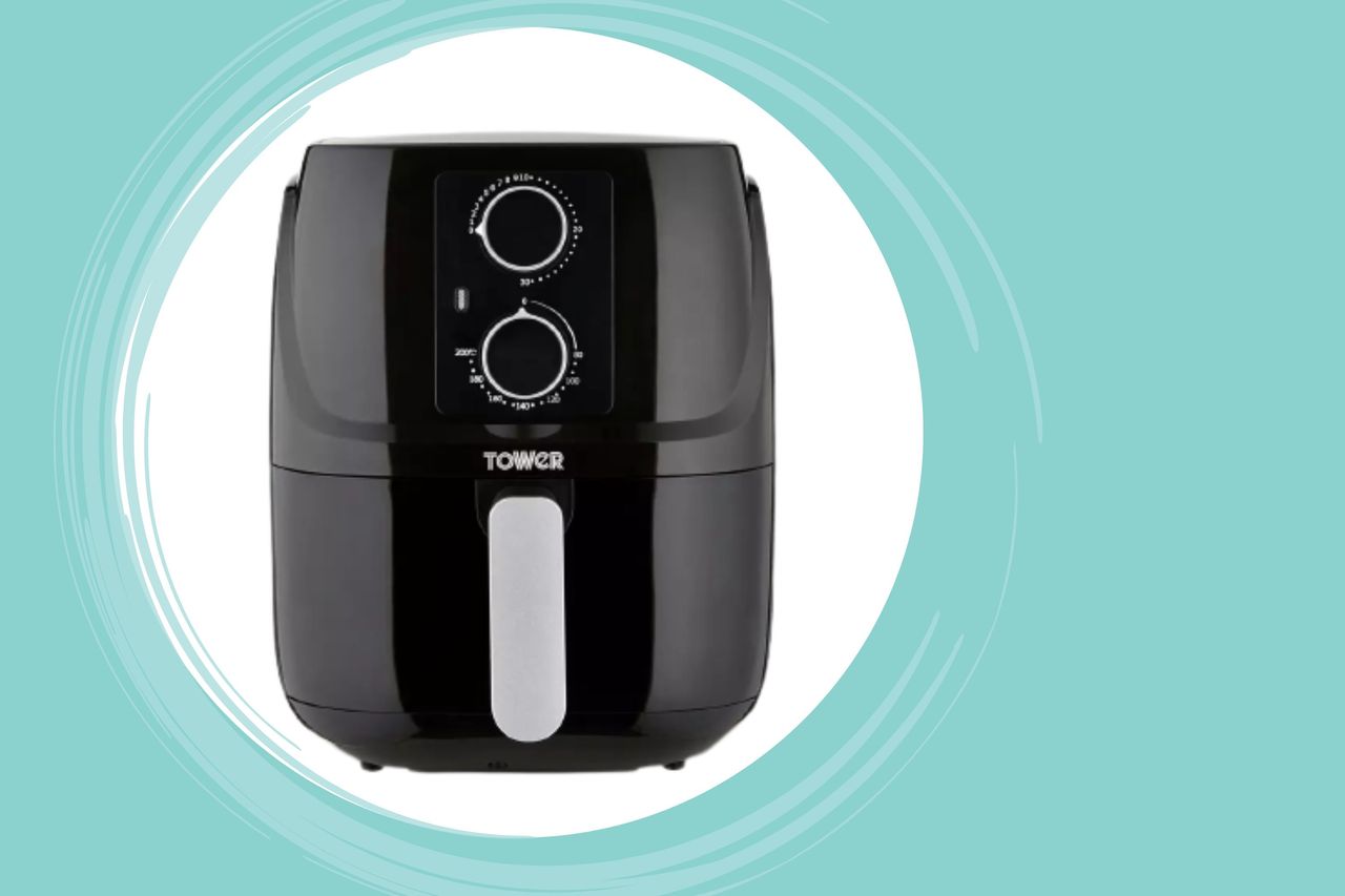 a close up of the Tower air fryer in the Argos Black Friday sale on a blue background