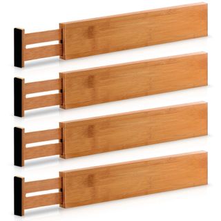 Bambusi Expandable Bamboo Drawer Dividers, Set of 4 Kitchen Organizers, 17 to 22 inches, Natural