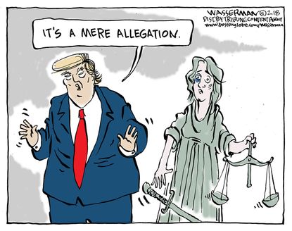 Political cartoon U.S. Trump tweets due process White House domestic abuse cover-up