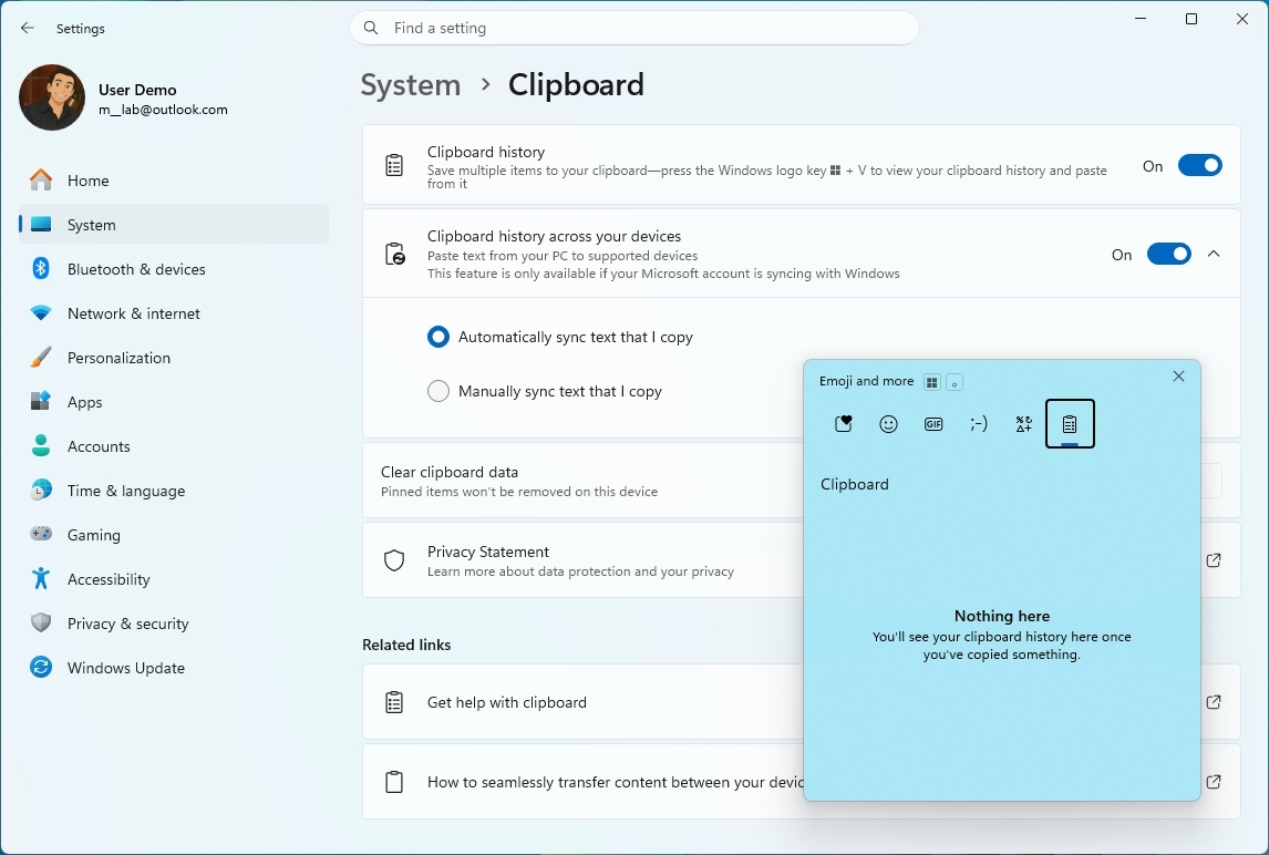 Clickboard History settings