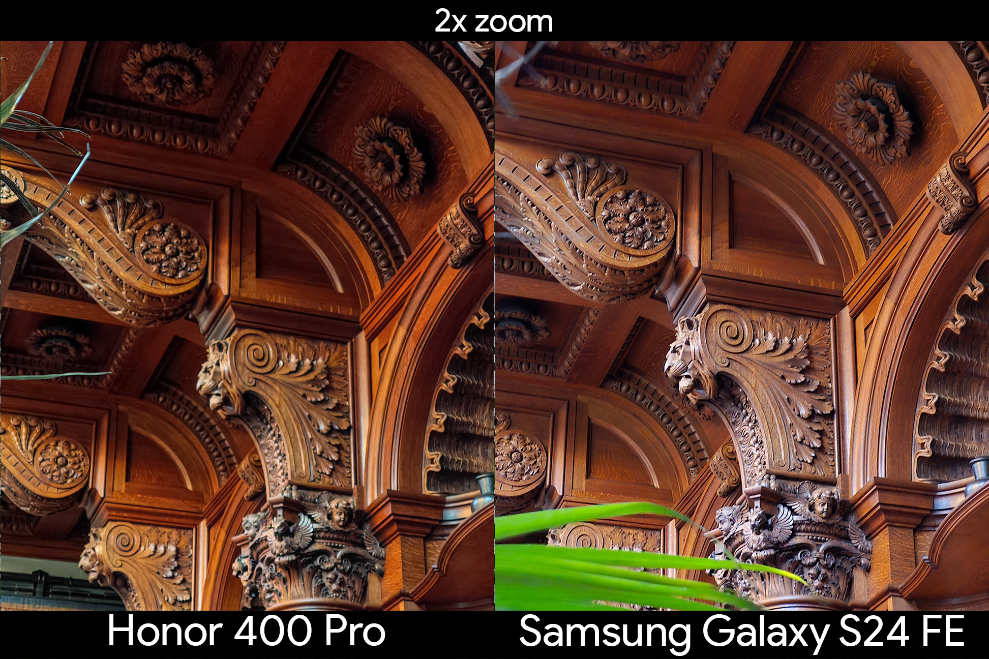 Comparing 2x zoom photos taken from an Honor 400 Pro vs Samsung Galaxy S24 FE