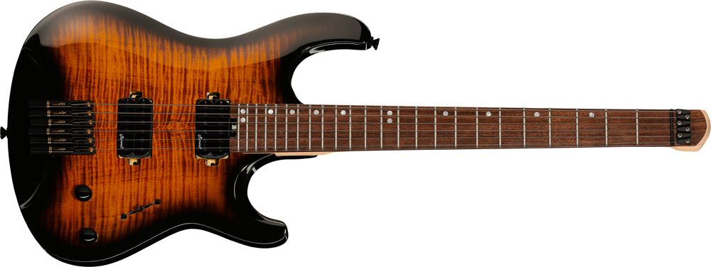 Harley Benton Dullahan-AT 24 headless electric guitar in Tiger Black Burst