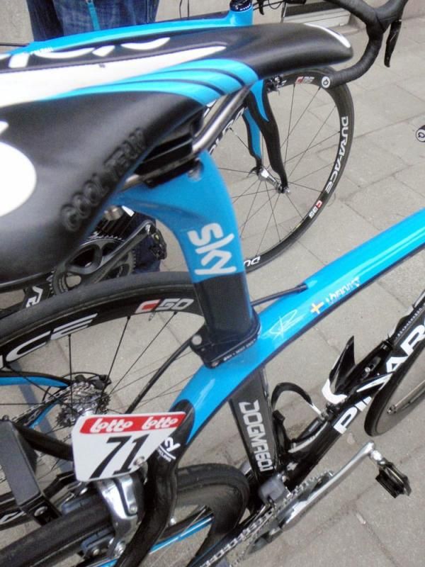 A detail of the special Pinarello saddle post