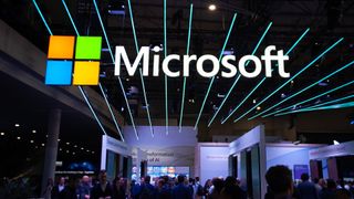 The Microsoft logo is on display at the Mobile World Congress in Barcelona, Spain, on February 26, 2024