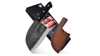 butcher knife and leather sheath