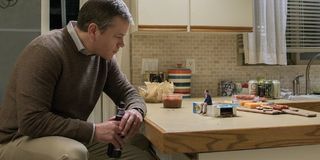 Downsizing Matt Damon speaks to small Jason Sudekis over chips and cheese