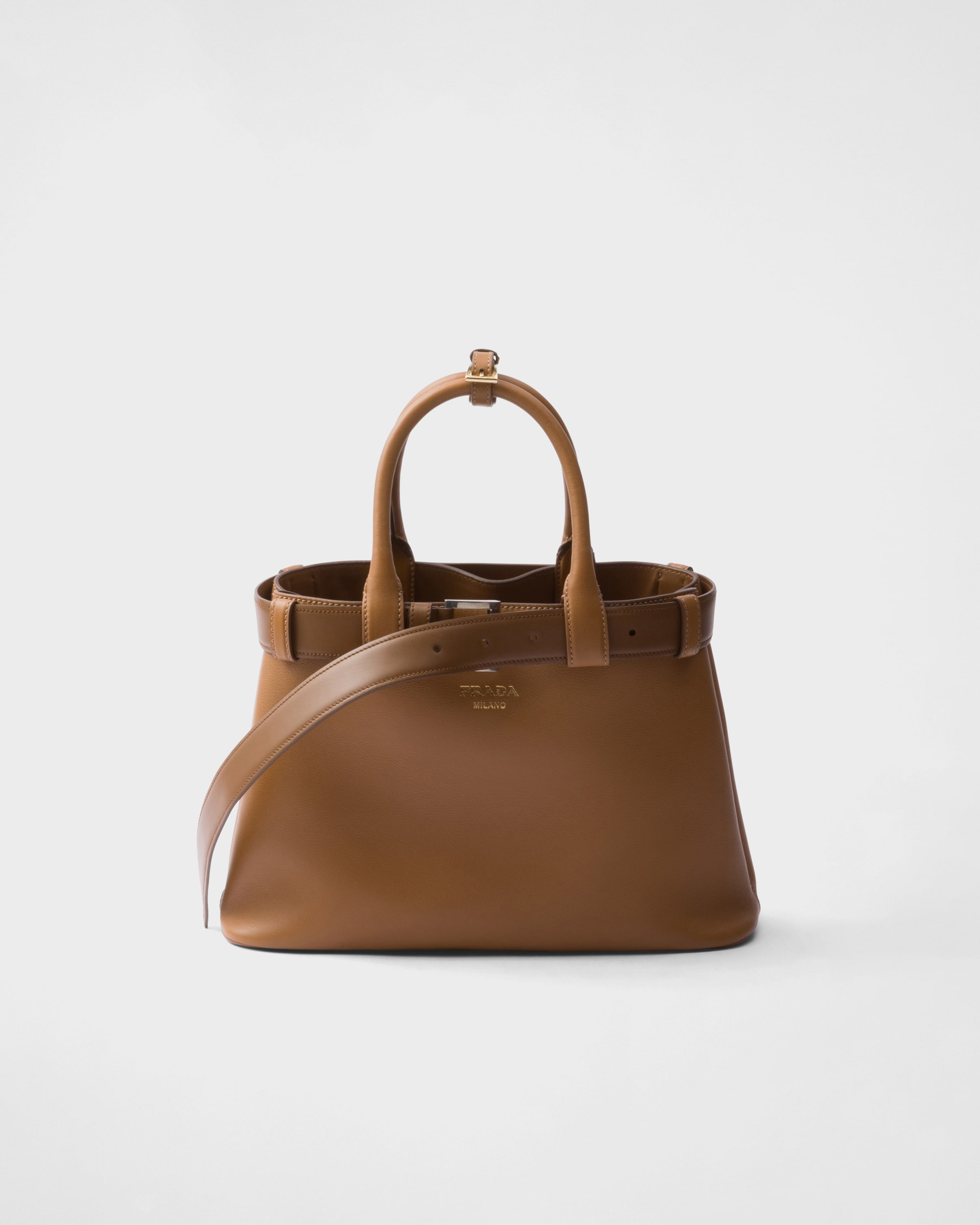 Prada Buckle Small Leather Handbag With Belt
