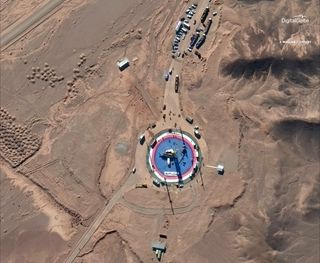 This photo by a satellite operated by DigitalGlobe, a subsidiary of Maxar Technologies, shows Iran's Imam Khomeini Space Center on Feb. 5, 2019, shortly before a Safir rocket launch that was later determined to be a failure. 