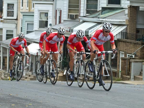 Team CykelCity set a fast tempo over the climb.