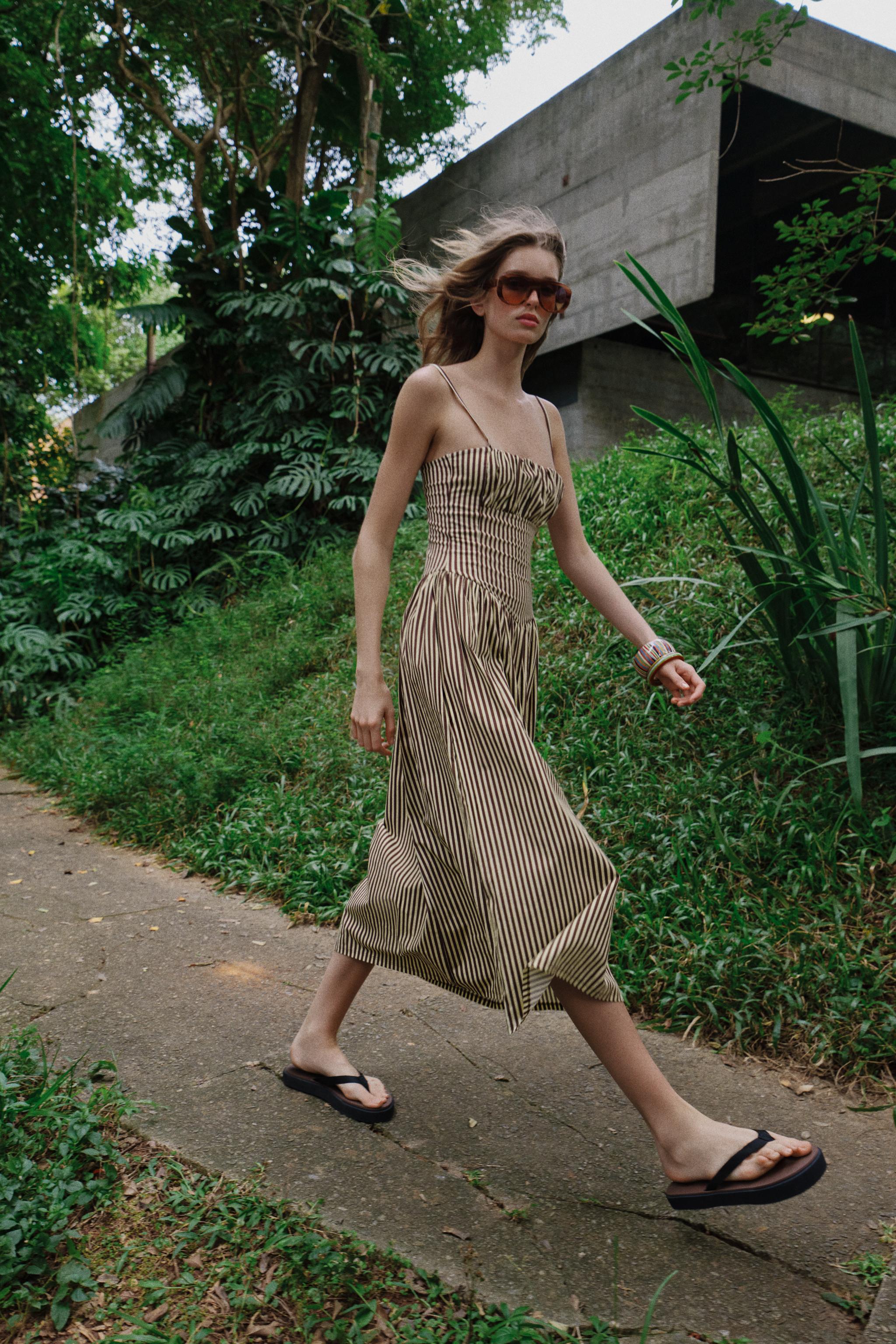 Striped Combined Poplin Dress