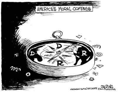 Political cartoon U.S. Democrats GOP morality party politics