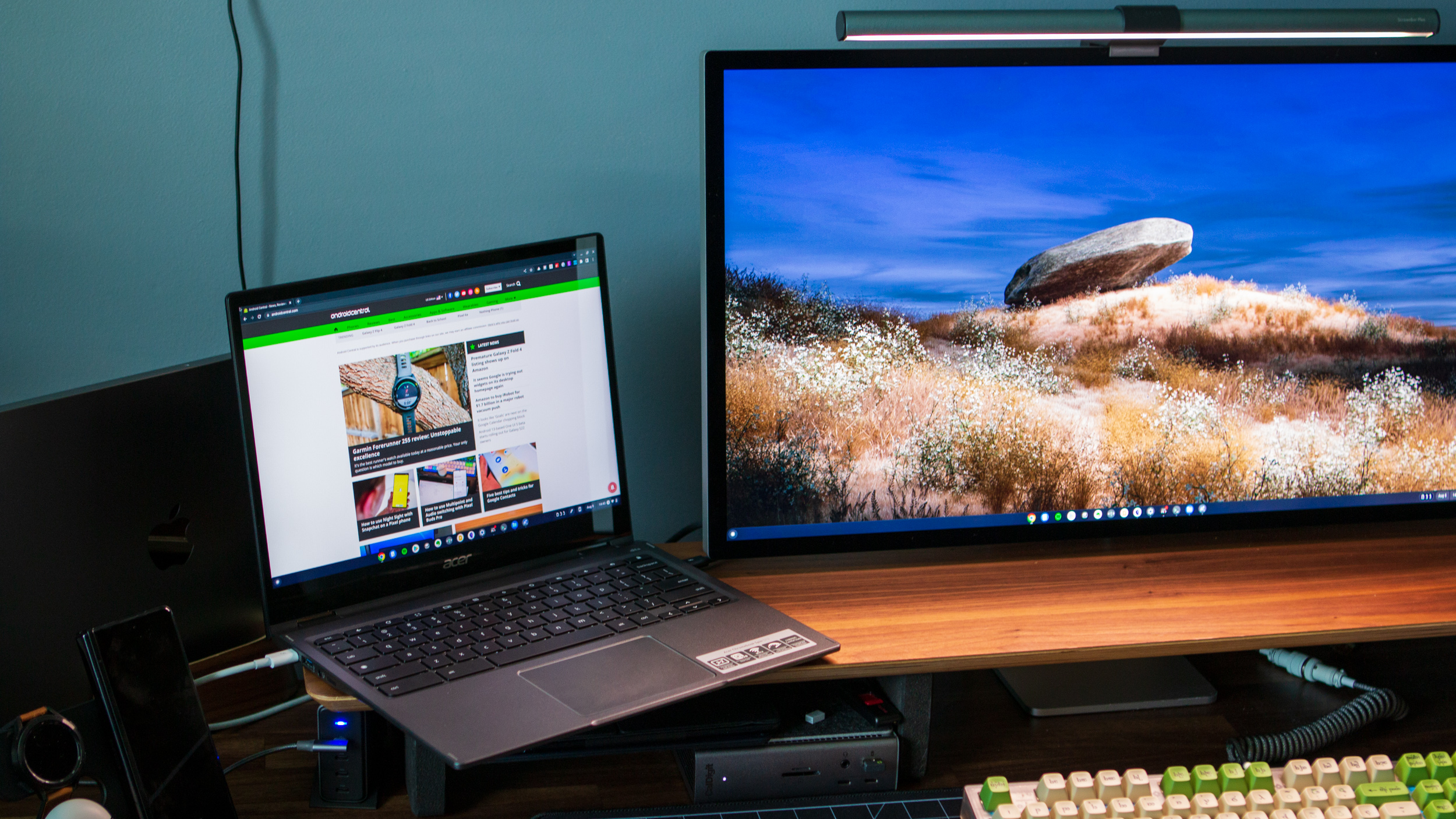 Acer Chromebook Spin 513 (2022) on desk shelf from left side