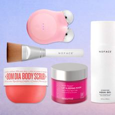 collage of best august beauty launches including nuface mini+