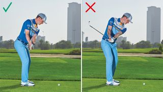 Connor Syme demonstrating a good and bad takeaway in the golf swing