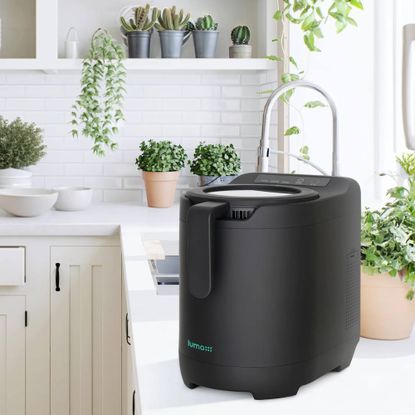 Luma electric composter on kitchen countertop