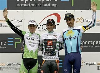 Dan Martin, left, on the podium of the Volta a Catalunya