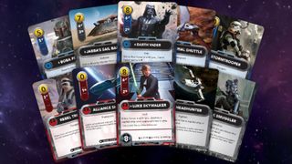 Star Wars: The Deckbuilding Game cards on a starry background