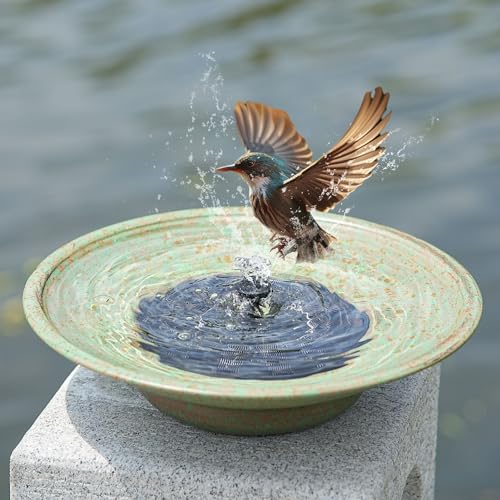 Houyang Solar Fountain Bird Bath, Metal Bird Bath Bubbler, Outdoor Bird Bath Bowl, for Outdoors Garden Patio Decor.