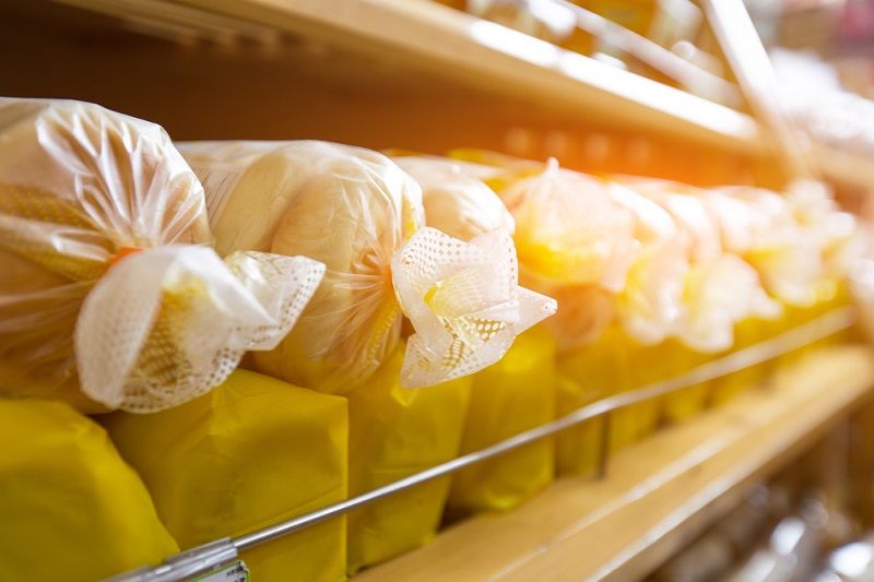 Bread on a store shelf.