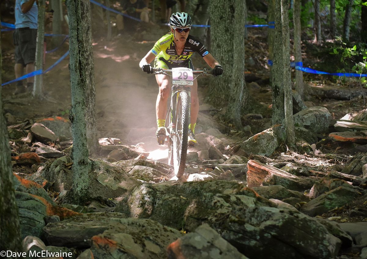 Adelheid Morath (BH-SR Suntour) making a run through the rock garden