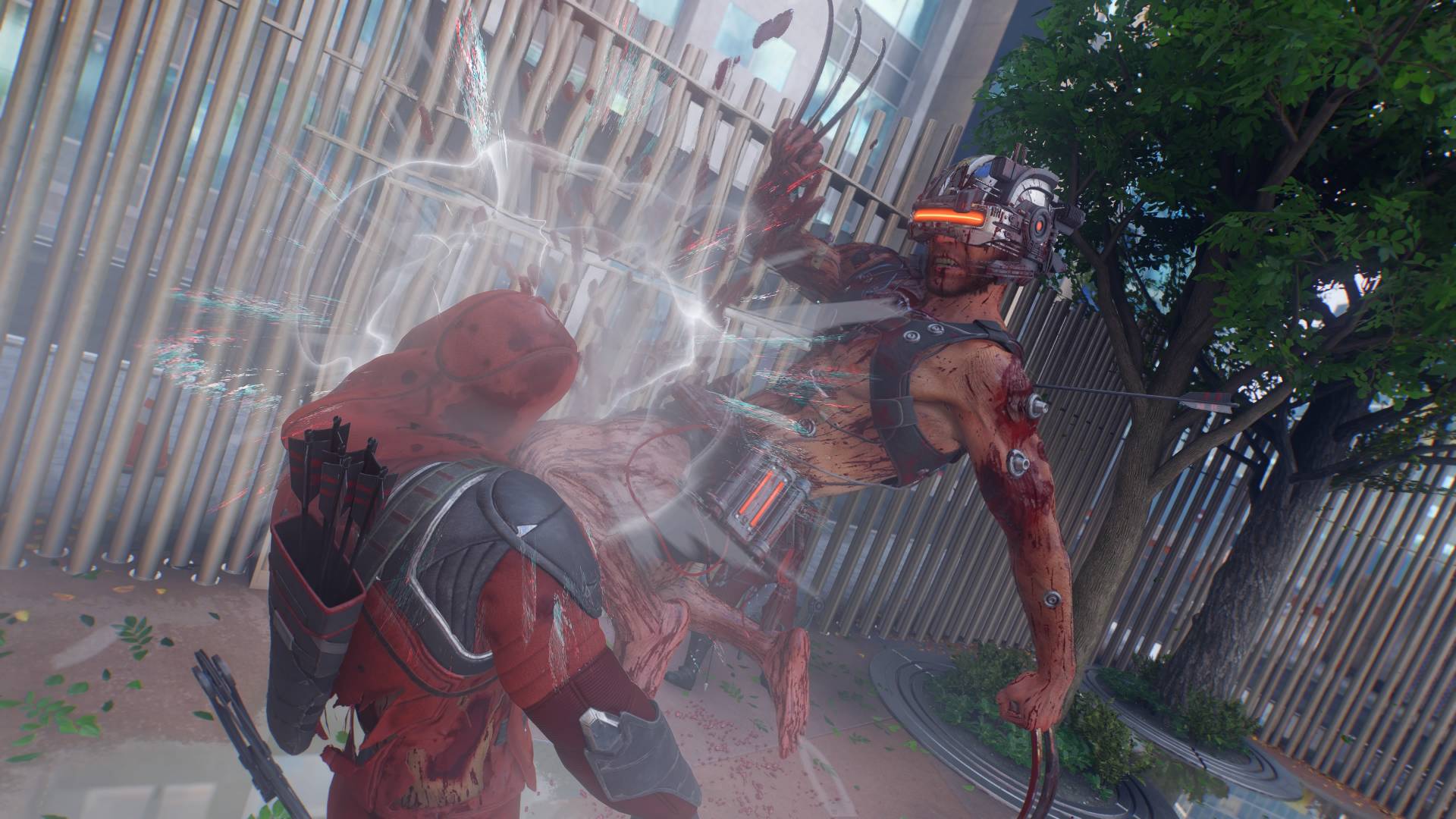 Marvel's Wolverine guide wolverine wearing weapon x suit doing a flying knee on a Hand ninja