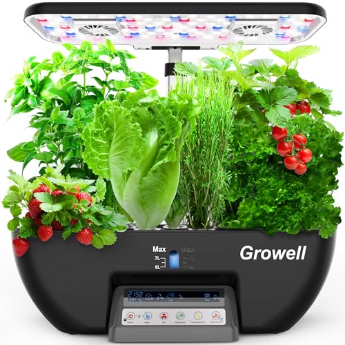 Growell Hydroponics Growing System Kit, 17 Pods Herb Garden With 102 28w Full-Spectrum Grow Lights &amp;amp; 2 Fans, Indoor Garden With Water Pump, 10l Water Tank, Auto Timer, Height Adjustable (black &amp;amp; Grey)